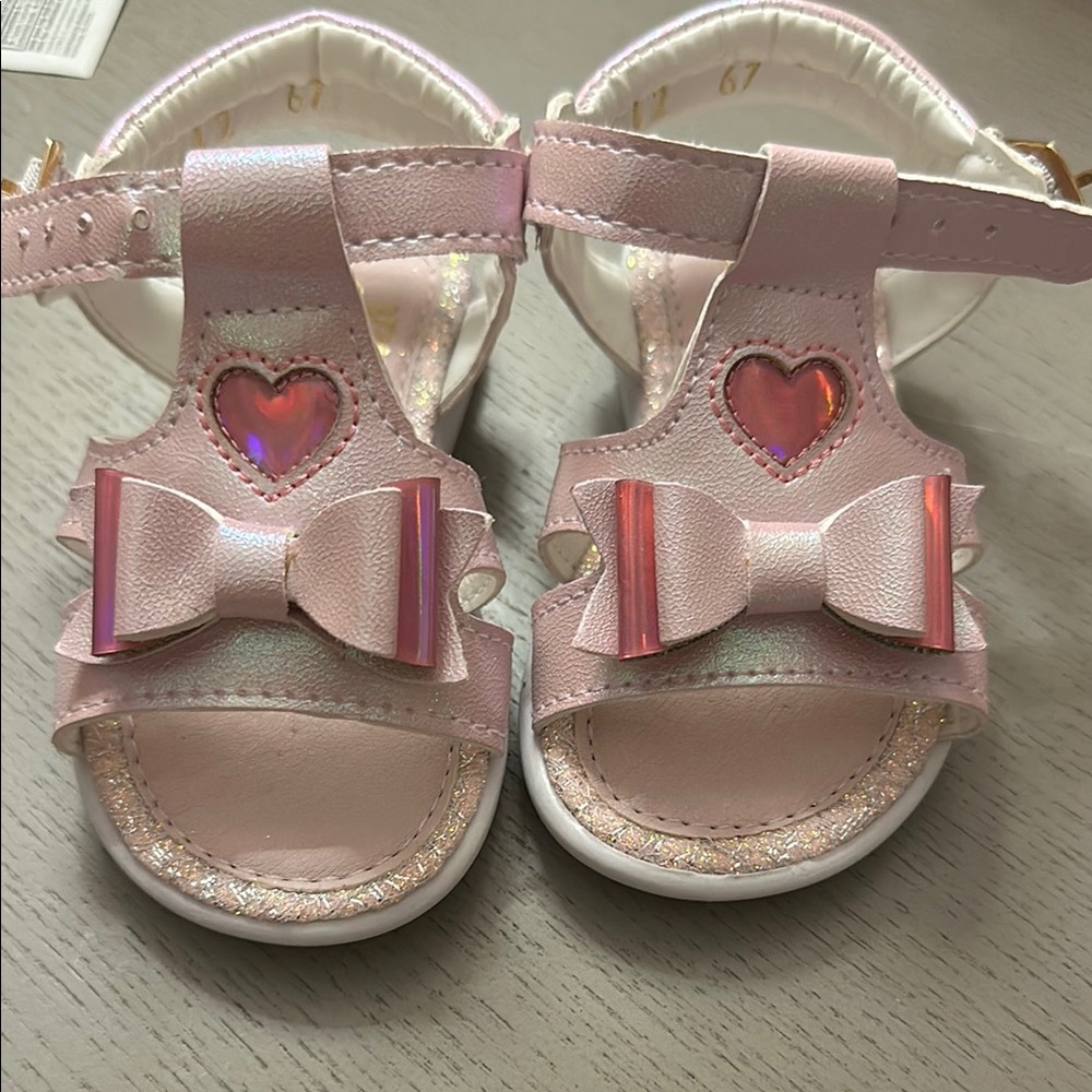 Pink and White Bow Sandals with Heart Detail